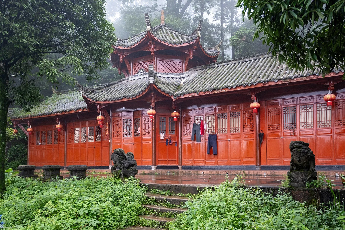 Taoist architecture in the forest on Mount Qingcheng