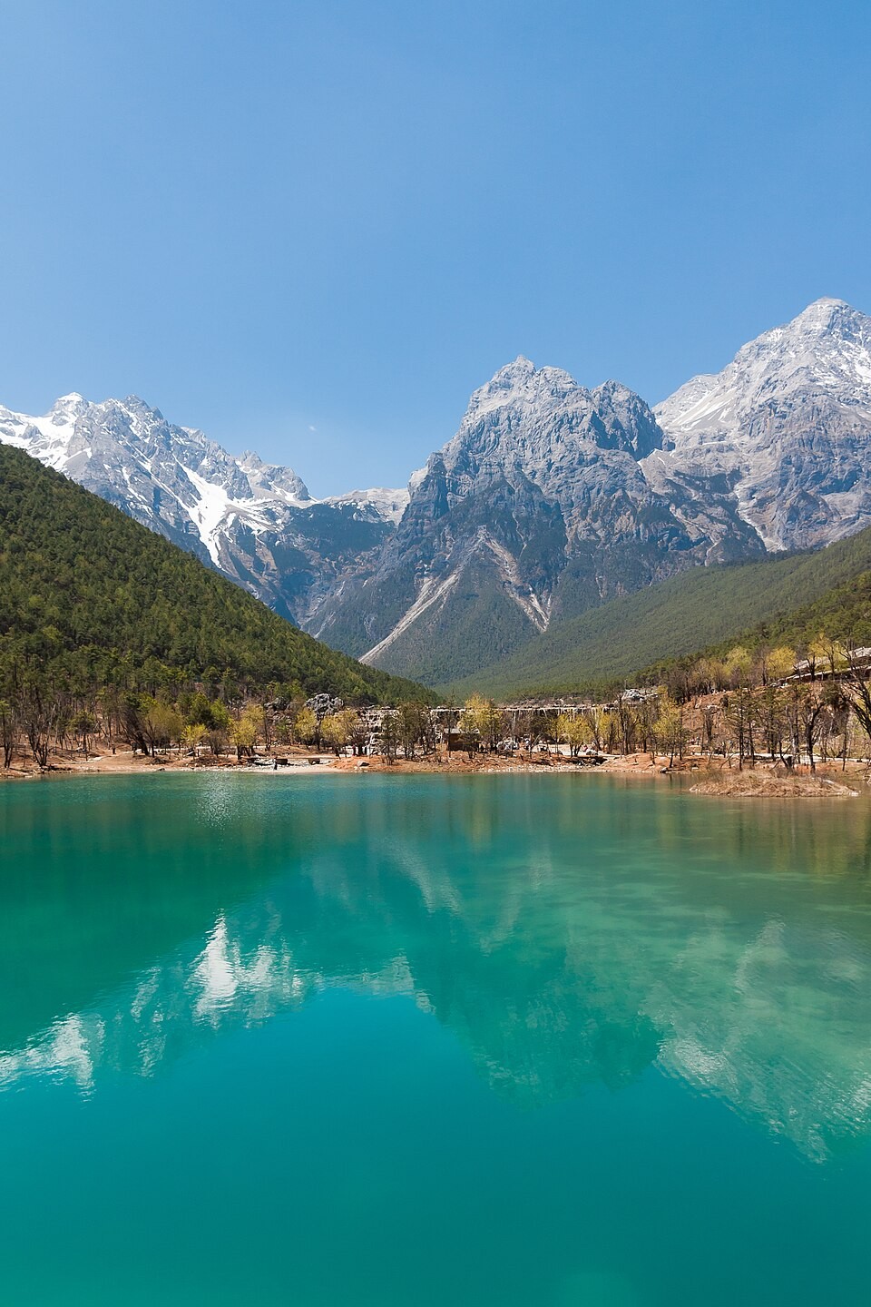 Jade Dragon Snow Mountain and Blue Moon Valley near Lijiang in clear weather